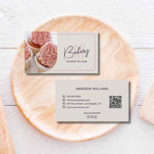 Anpassad bagerimonogramlogotyp QR konditor Visitkort (Custom Bakery Monogram Logo QR Pastry Chef Business Card)