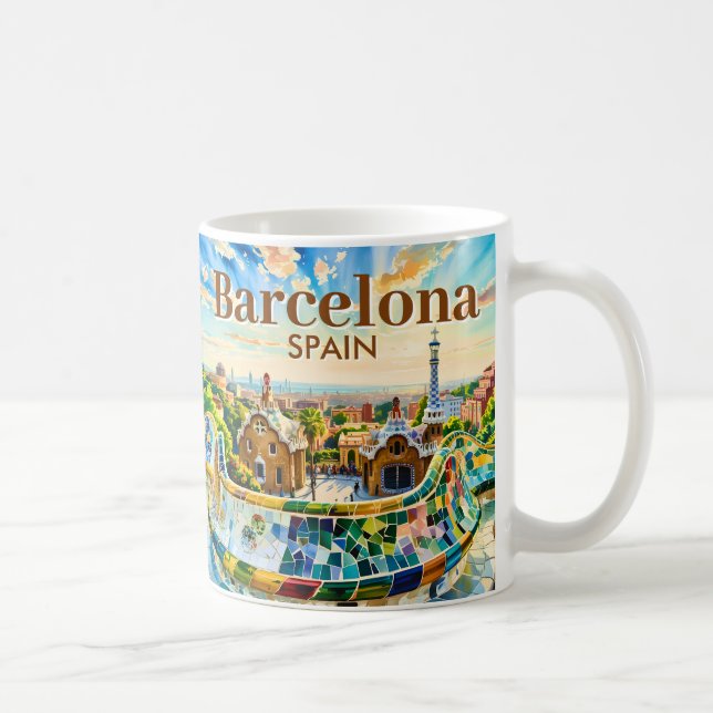 Anpassad Barcelona Spanien Akvarell Park Guell Ret Kaffemugg (Höger)