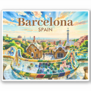 Anpassad Barcelona Spanien Akvarell Park Guell Ret Klistermärken