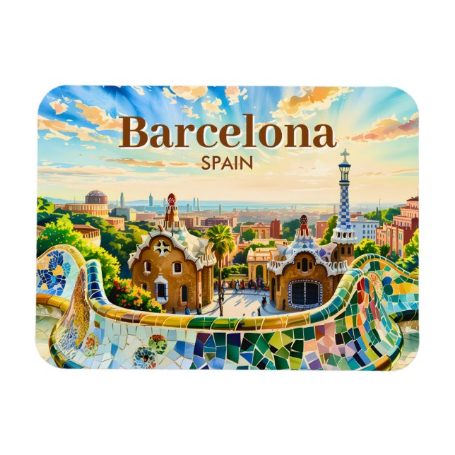 Anpassad Barcelona Spanien Akvarell Park Guell Ret Magnet (Horisontell)