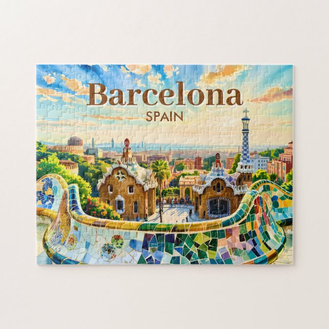 Anpassad Barcelona Spanien Akvarell Park Guell Ret Pussel (Horisontell)
