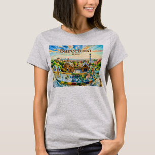 Anpassad Barcelona Spanien Akvarell Park Guell Ret T Shirt