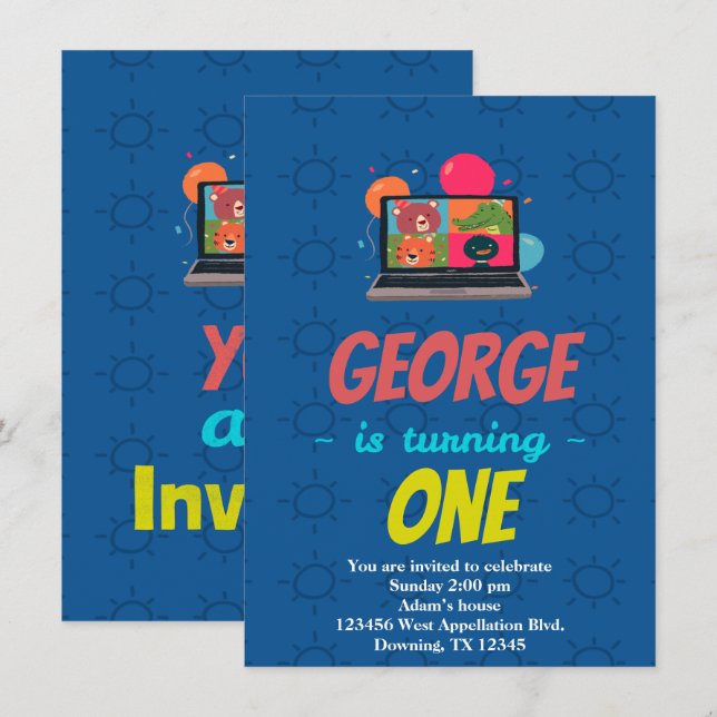 Anpassad barn online skolgåing tecknad inbjudan (Fram/baksida)