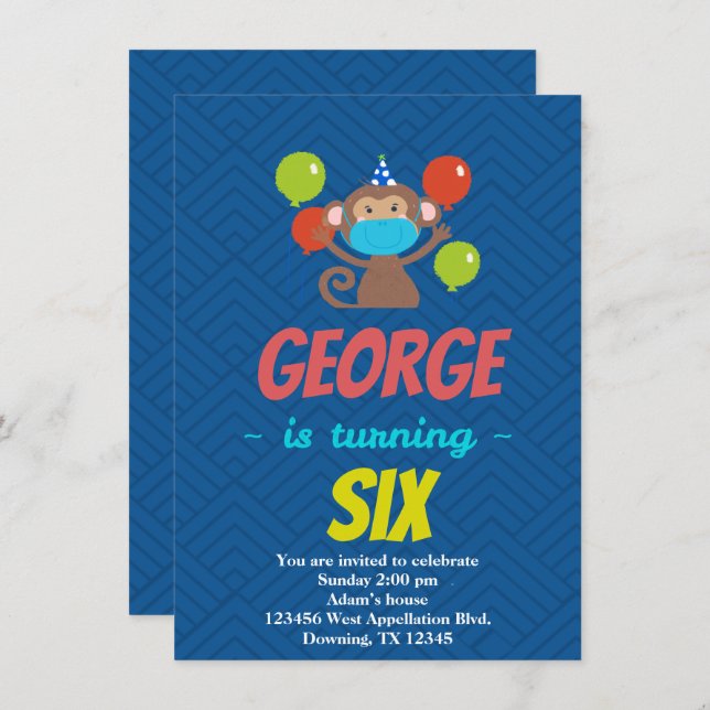 Anpassad barnapa mask kartong inbjudan (Fram/baksida)