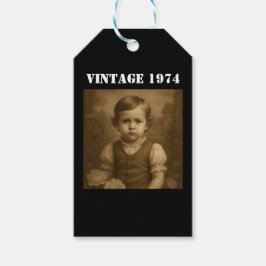 Anpassad barndomsfoto & år Vintage personlig Presentetikett