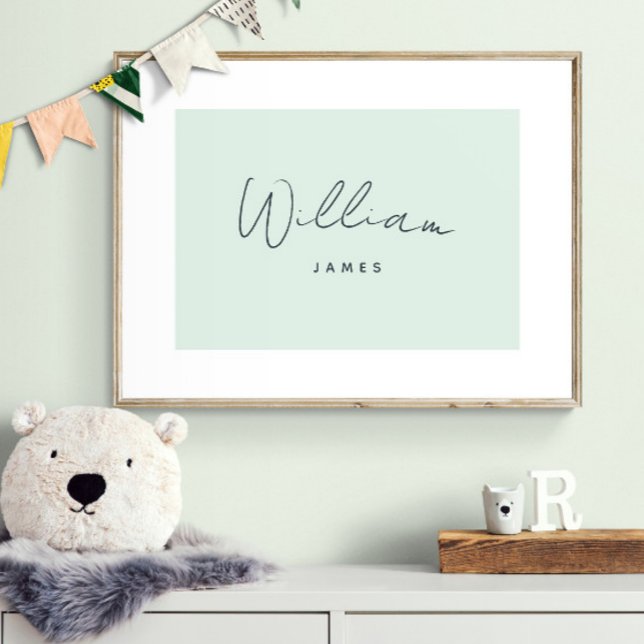 Anpassad barnkammardekor för babys namn i pastellg poster (Shown framed. Print is designed with a border to give the illusion of a mat.)