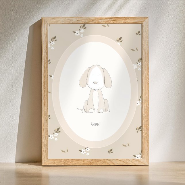 Anpassad barnnamnsnursery - Söt hundaffisch Poster (Custom Name Print - Cute Dog Nursery Poster)
