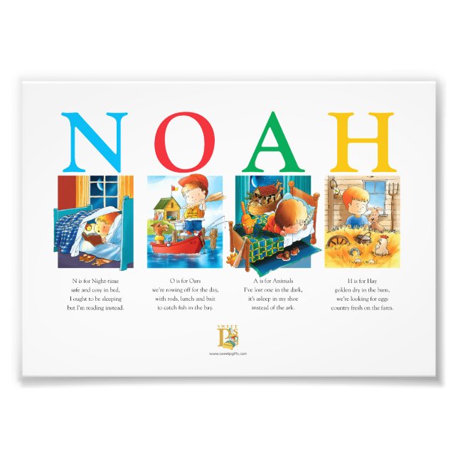 Anpassad barnnamnstryck – Noah Alfabetkonst för Nu Fototryck (Framsidan)