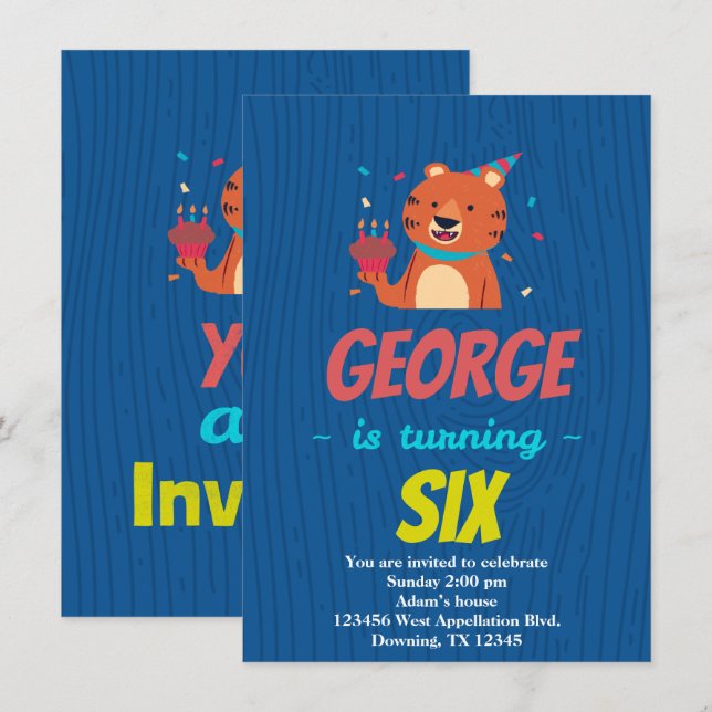 Anpassad Barns Tiger Cupcake Tecknad Inbjudan (Fram/baksida)