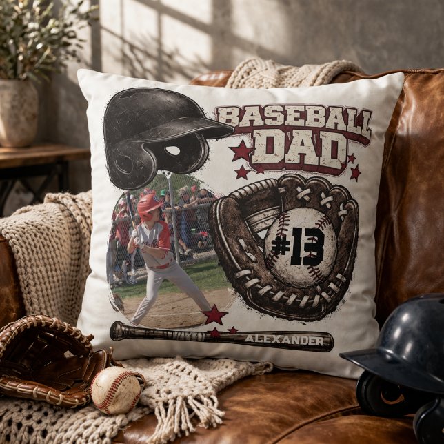 Anpassad Baseball Pappa Foto Namn Kudde (Skapare uppladdad)