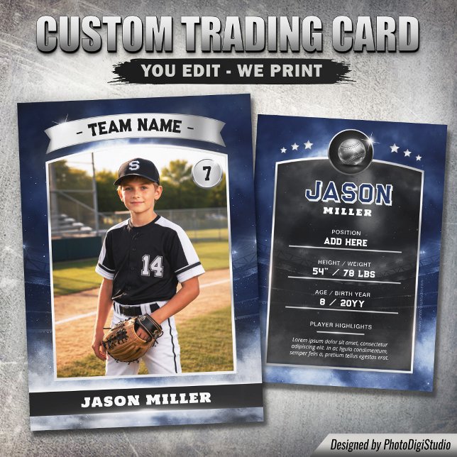 Anpassad basebollkort, Blue Silver Stadium (Custom Baseball Trading Card, Blue Silver Stadium Player Card)
