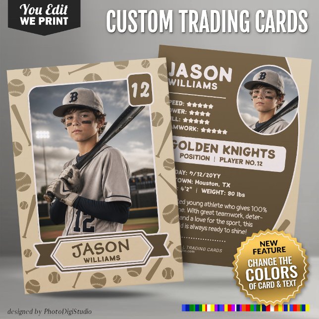 Anpassad basebollkort, redigerbara färger kort (Custom Baseball Trading Card, Editable Colors Player Card)