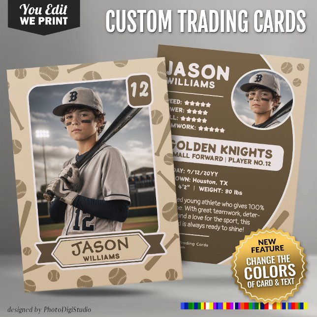 Anpassad basebollkort, redigerbara färger kort (Custom Baseball Trading Card, Editable Colors Card)