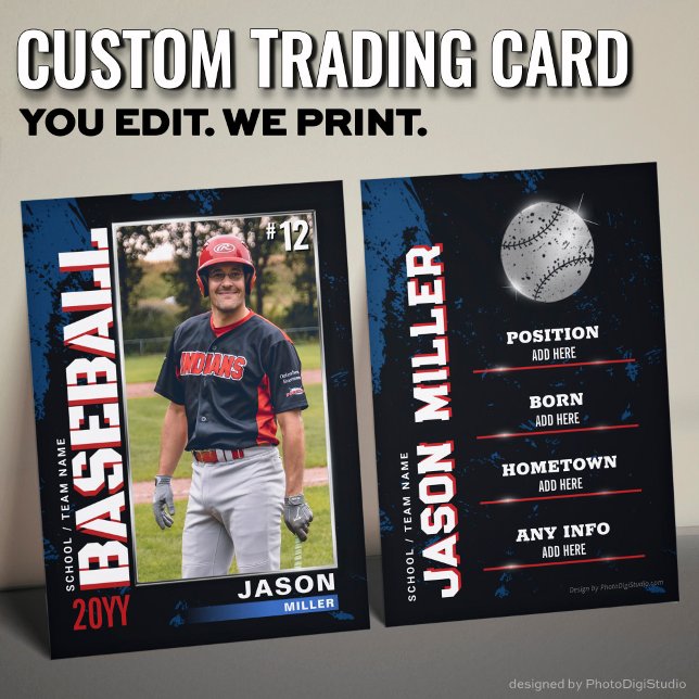 Anpassad basebollkort, US Red Blue Spelare (Custom Baseball Trading Card, US Red Blue Baseball Player Card )