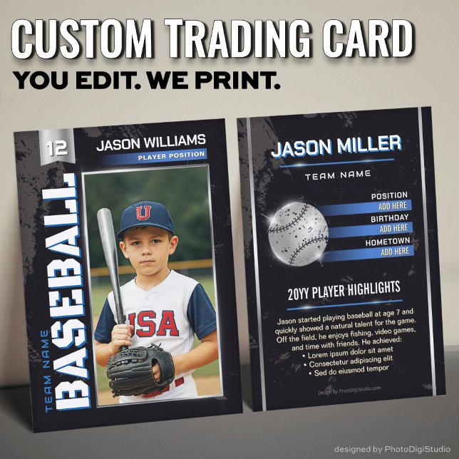 Anpassad basebollskort, Blue Power Player (Custom Baseball Trading Card, Blue Power Player Card)