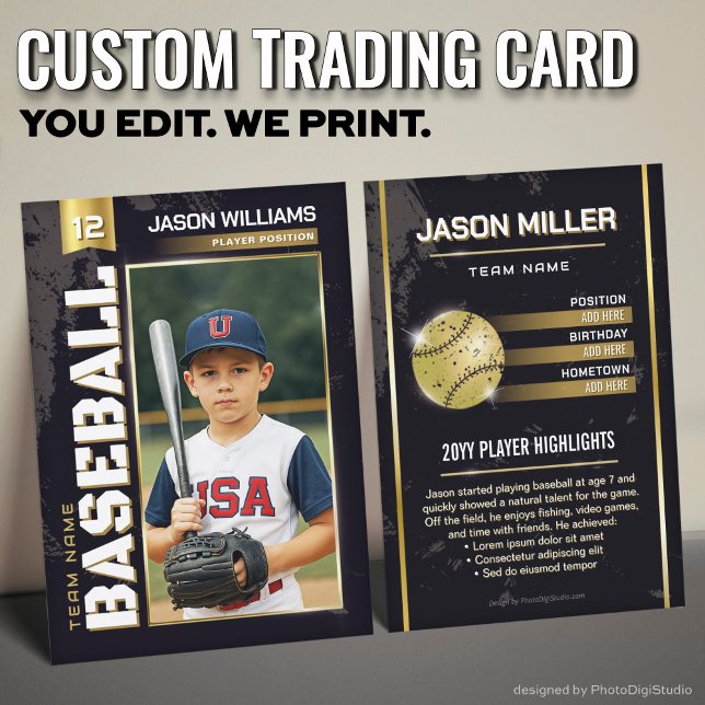 Anpassad basebollskort, Gold Power Player (Custom Baseball Trading Card, Gold Power Player Card)