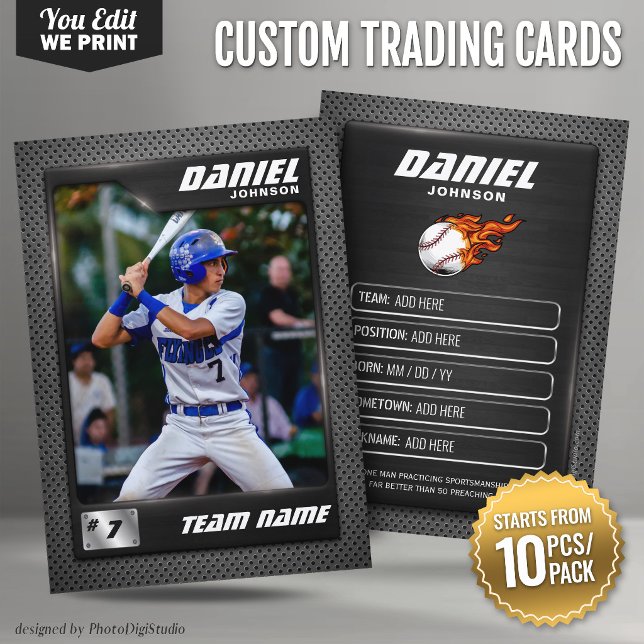Anpassad basebollskort i grafit, 10 st/pack  placeringskort (Custom Baseball Trading Card Graphite 10 pcs/pack)