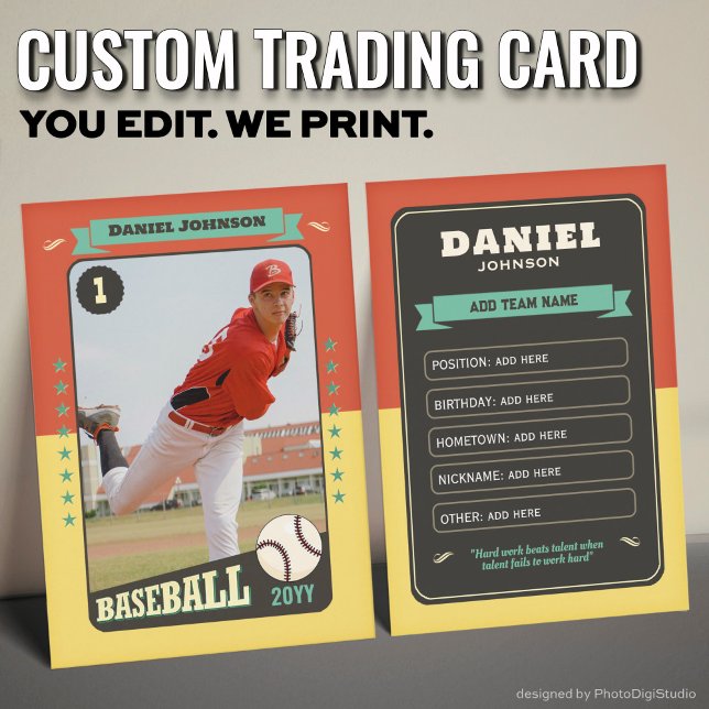 Anpassad basebollskort, orange retrospelare (Custom Baseball Trading Card, Orange Retro Player Card)