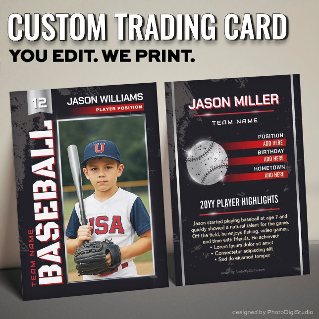 Anpassad basebollskort, röd kraftspelare (Custom Baseball Trading Card, Red Power Player Card)