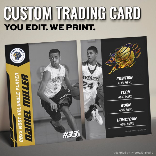 Anpassad basketbollshandelsaffisch, gul MVP-kort (Custom Basketball Trading Card, Gold MVP Card)