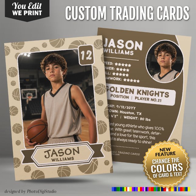 Anpassad basketbollshandelsplansch, redigerbara fä (Custom Basketball Trading Card, Editable Colors Player Card)
