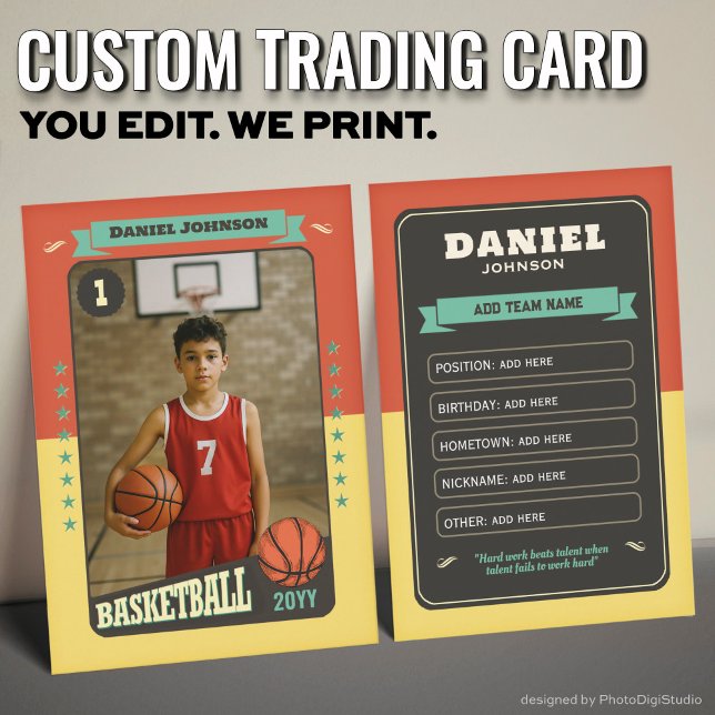Anpassad basketshandelsaffisch, rolig retrospelare (Custom Basketball Trading Card, Fun Retro Player Card)