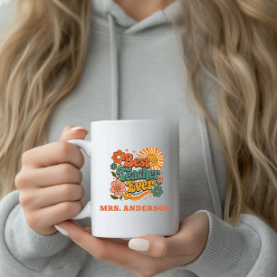 Anpassad Bästa Läraren Någonsin Blommig Retro Namn Kaffemugg