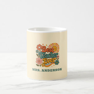 Anpassad Bästa Läraren Någonsin Blommig Retro Namn Kaffemugg