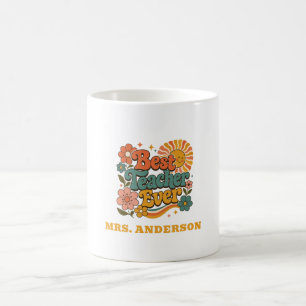 Anpassad Bästa Läraren Någonsin Blommig Retro Namn Kaffemugg