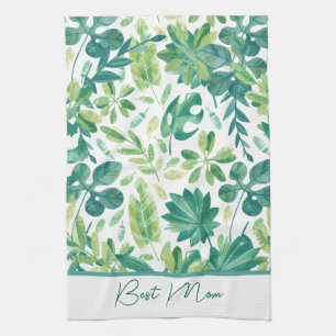 Anpassad bästa mamma tropisk Monstera blad grön te Kökshandduk