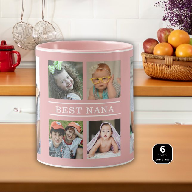 Anpassad bästa nana barnbarn 6 fotokollage rosa mugg (Skapare uppladdad)