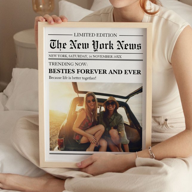 Anpassad Bästa Vän Bestie Tidningskonsttryck Poster (Besties Forever Newspaper Art Print)