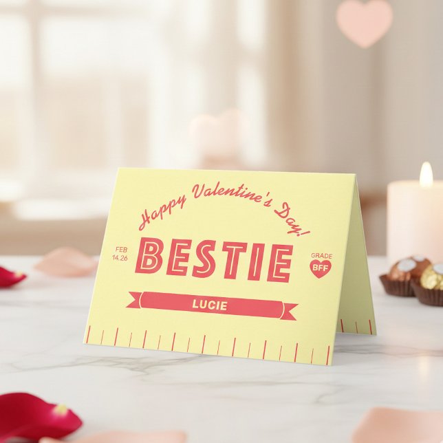 Anpassad BÄSTA VÄN Retro Smörsticka Alla hjärtans  Kort (Your GRADE BFF BESTIE will heart this custom Valentine's or Galentine's  Day card!)