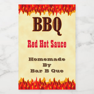 Anpassad BBQ het sauce-etikett 2x3" med röda flamm Vinetikett