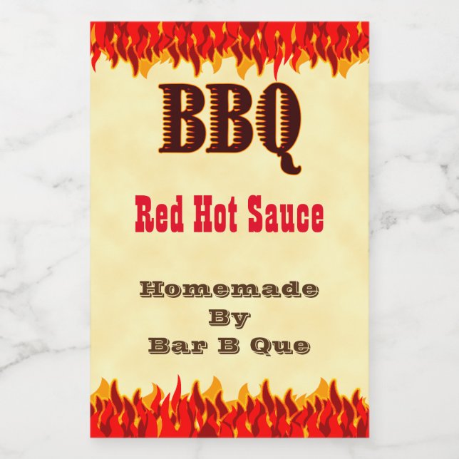 Anpassad BBQ het sauce-etikett 2x3" med röda flamm Vinetikett (Enkel etikett)