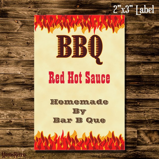 Anpassad BBQ het sauce-etikett 2x3" med röda flamm Vinetikett (BBQ Hot Sauce Red Flames 2x3 Label)