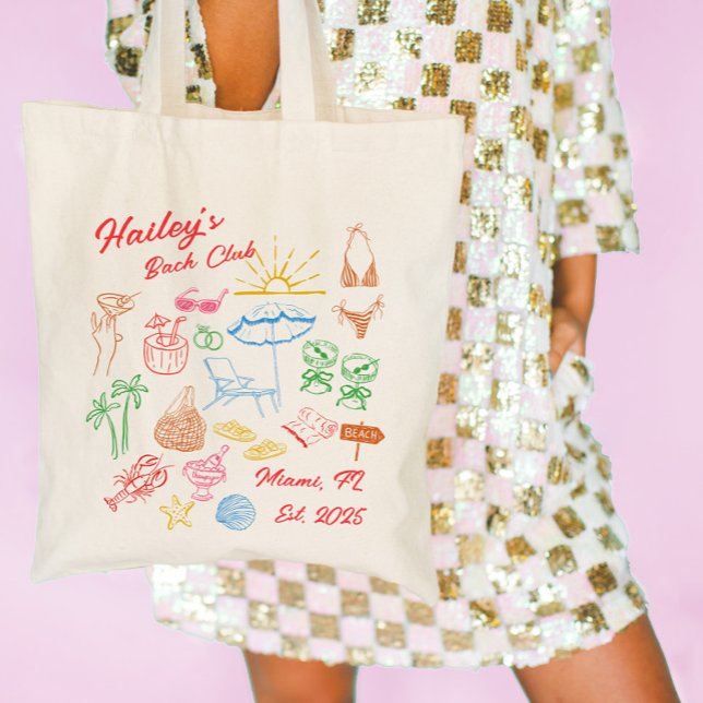 Anpassad Beach Club Systerfest Kust Tygkasse (personalized bachelorette tote bag, custom bachelorette tote bag, bridal shower custom, custom bache)