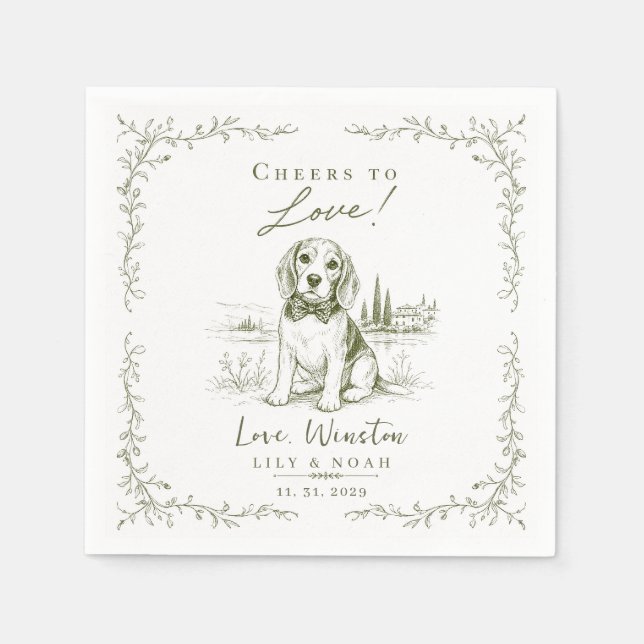 Anpassad Beagle rustik Bröllopssaga grön Flasbrode Pappersservett (Framsidan)