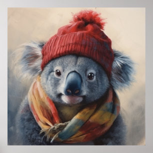 Anpassad Beanie Bunch Röd Hatt Koala Konstaffisch Poster