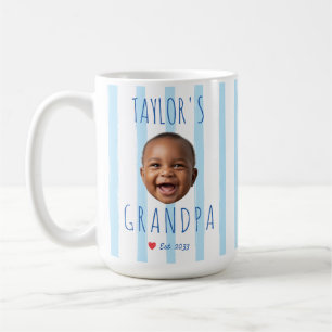Anpassad Bebis Ansikte Farfar Foto Blå Ränder Est Kaffemugg
