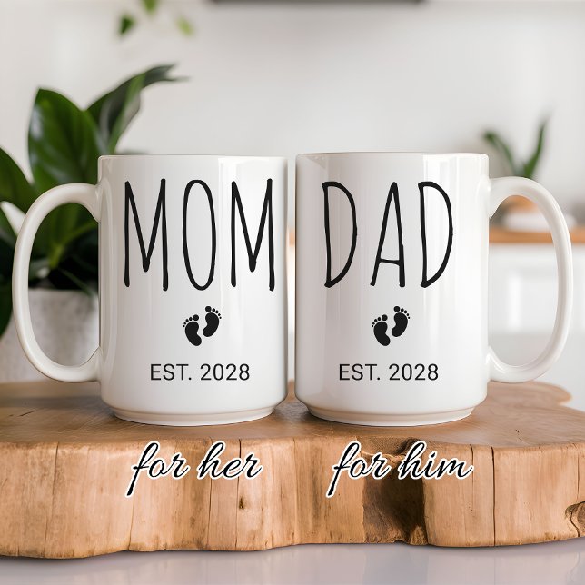 Anpassad Bebis Avslöjande | Modern Skript Mamma Pa Kaffemugg (New Parents Mug Set Gift for Baby Shower, Personalized New Mom Dad Mug Pregnancy Reveal Gift)