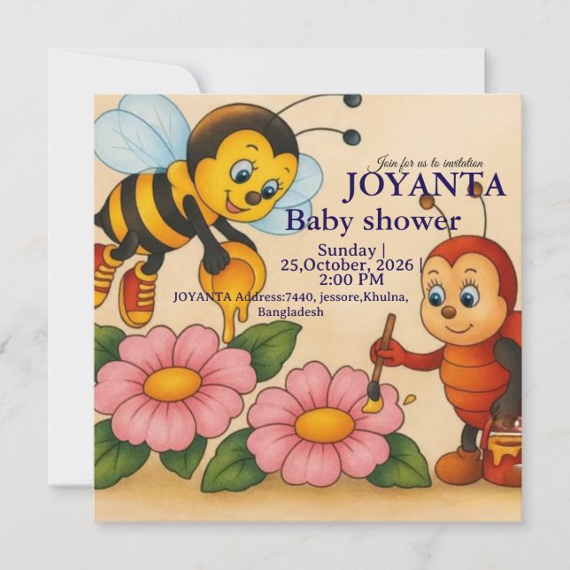 Anpassad bee baby shower  inbjudningar (Framsida)