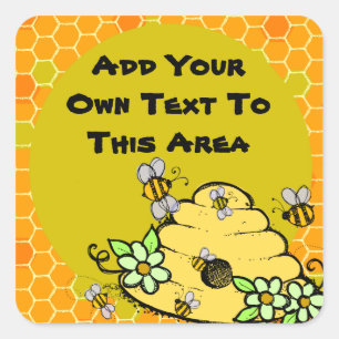 Anpassad Beehive- och Bees-etikett Fyrkantigt Klistermärke