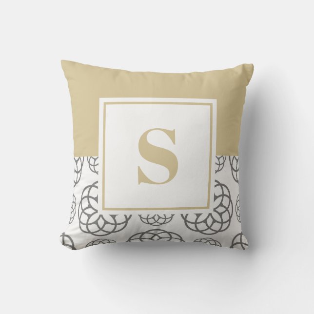 Anpassad Beige Grå Mönster Monogram Kudde (Framsida)