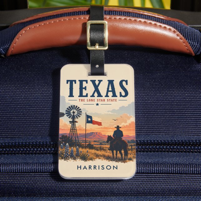 Anpassad Beige Nostalgisk USA Texas Cowboy Ranger  Bagagebricka (Framsida Insitu 2)