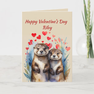 Anpassad benämning Kärlek Cute Otters Animal Heare Helgkort
