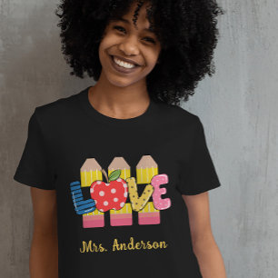 Anpassad benämning Kärlek Pencil Pre-School Teache T Shirt