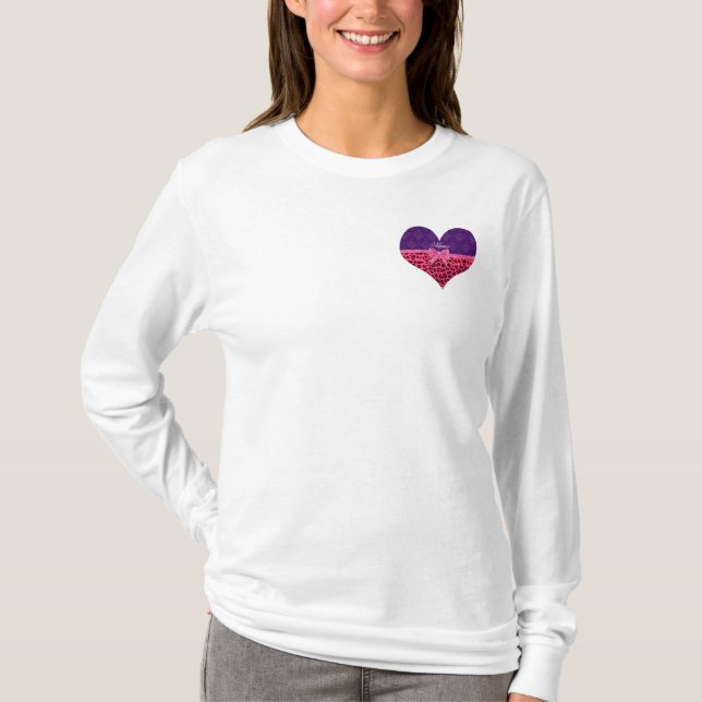 Anpassad benämning rosa leopard lila damask båge t-shirt (Framsida)