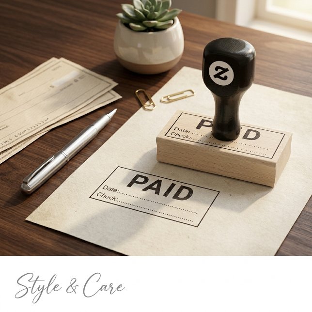 Anpassad Betald Med Datum Och Check Kontor Trä Stämpel (Custom Paid With Date And Check Office Wooden Rubber Stamp)