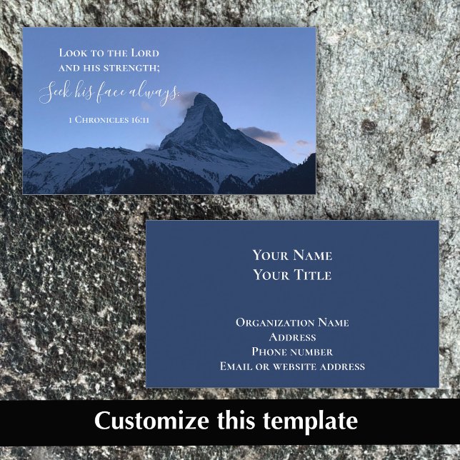 Anpassad bibelvers fotomall från schweiziska alper visitkort (Add your custom text to this original Matterhorn photo Bible verse business card template.
)